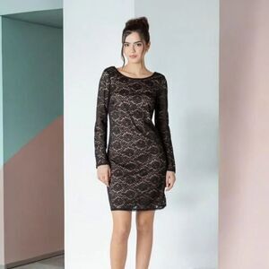 NWT Xs Devoted Long-Sleeve Open Back Black Lace Mini Dress